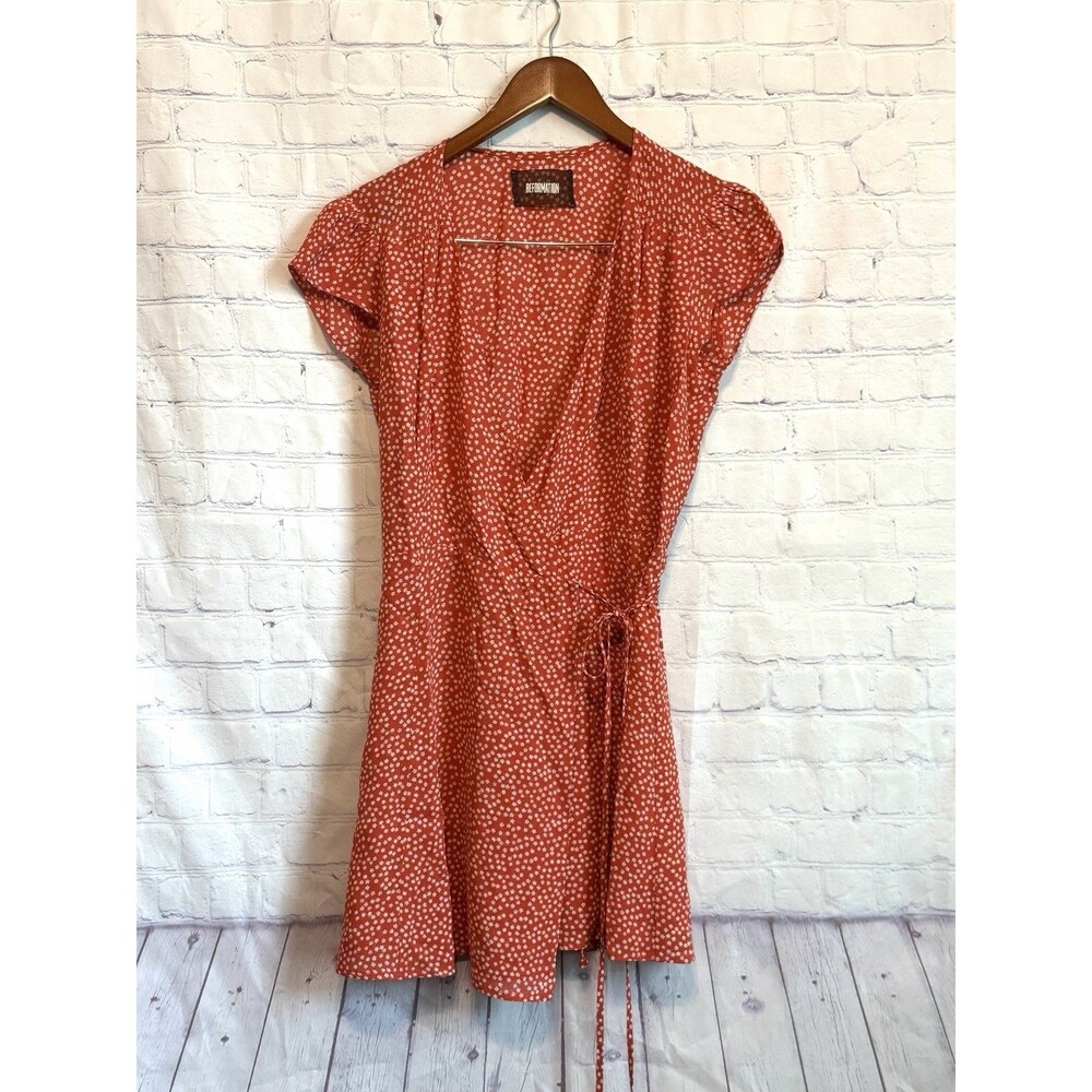 Reformation Wrap Around Chiffon Oyster Dress In Floral Red & White Size XS